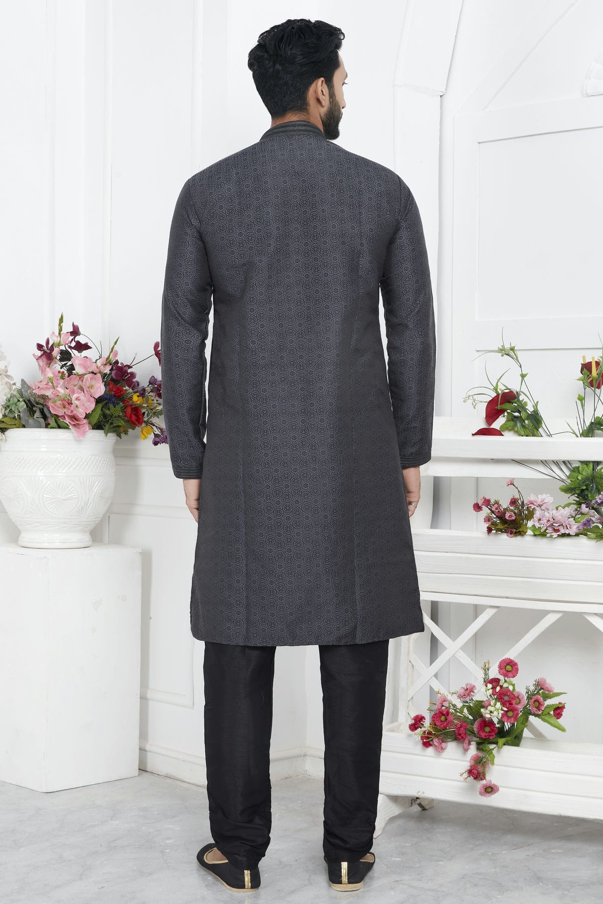 Black Colour Jacquard Silk Brocade Kurta Pajama VSKP1230223