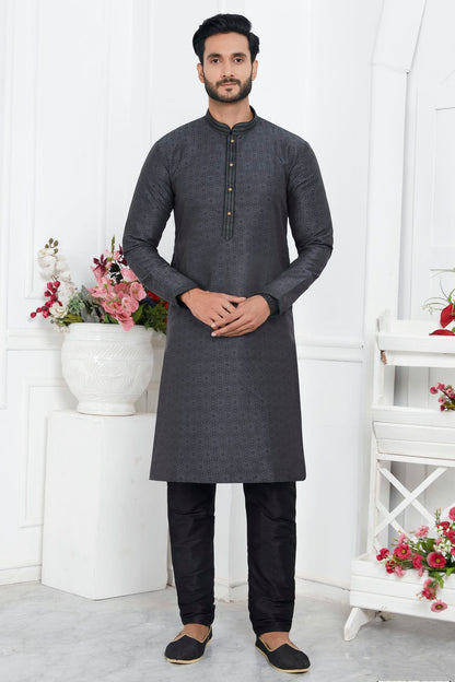 Black Colour Jacquard Silk Brocade Kurta Pajama