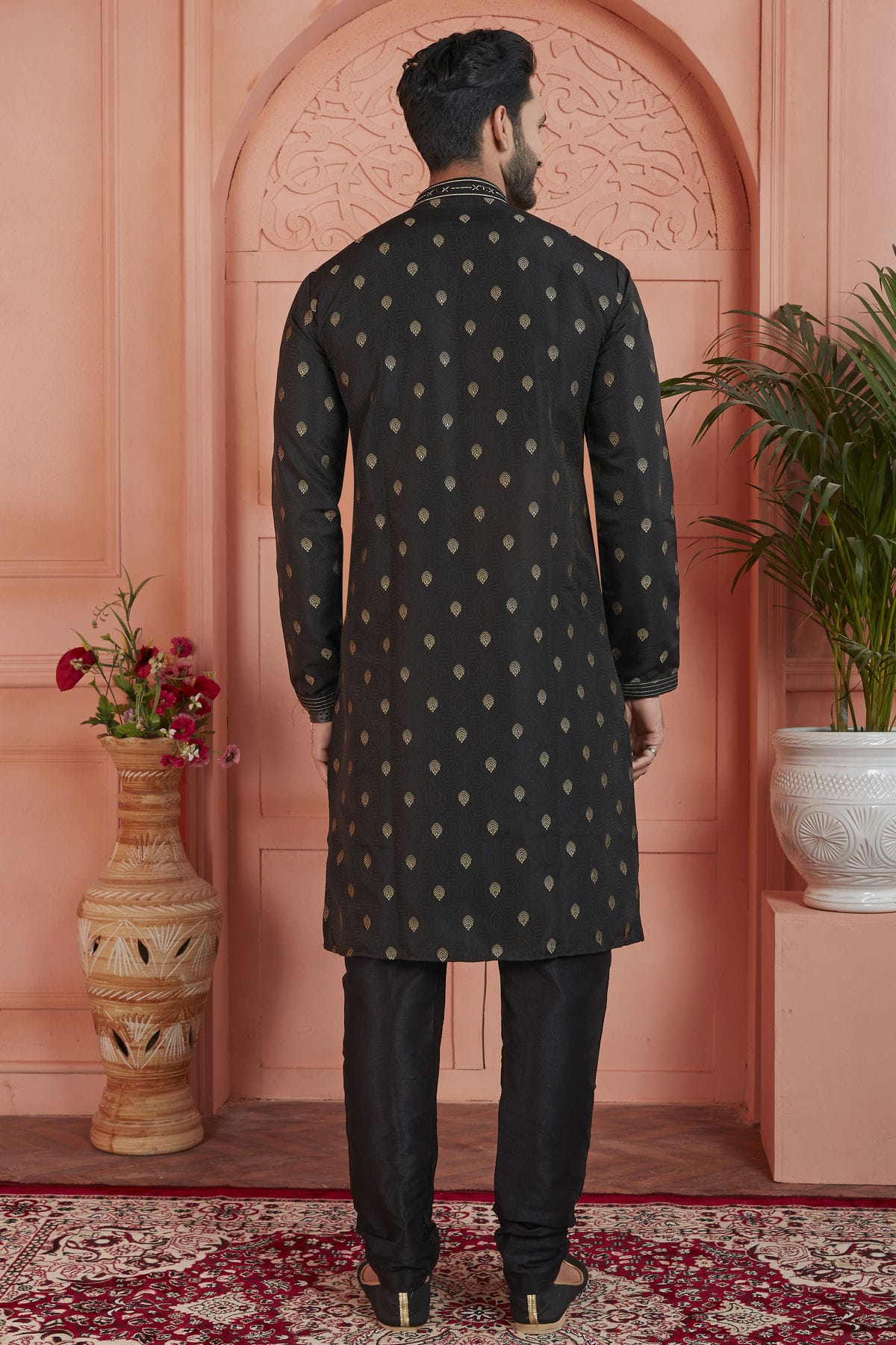 Black Colour Jacquard Silk Brocade Kurta Pajama VSKP1230241