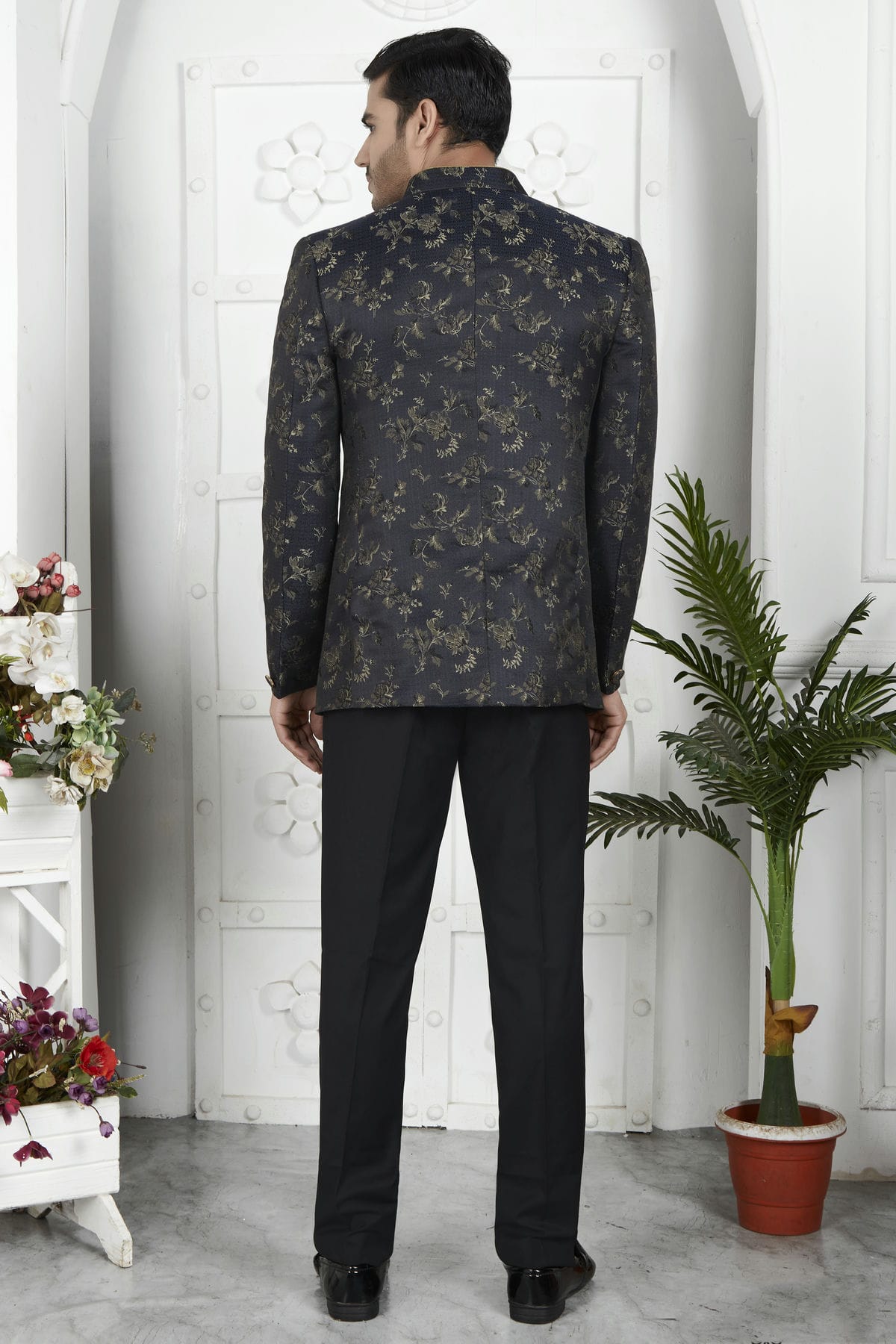 Black Colour Jacquard Silk Jodhpuri Jacket VSJP1230115