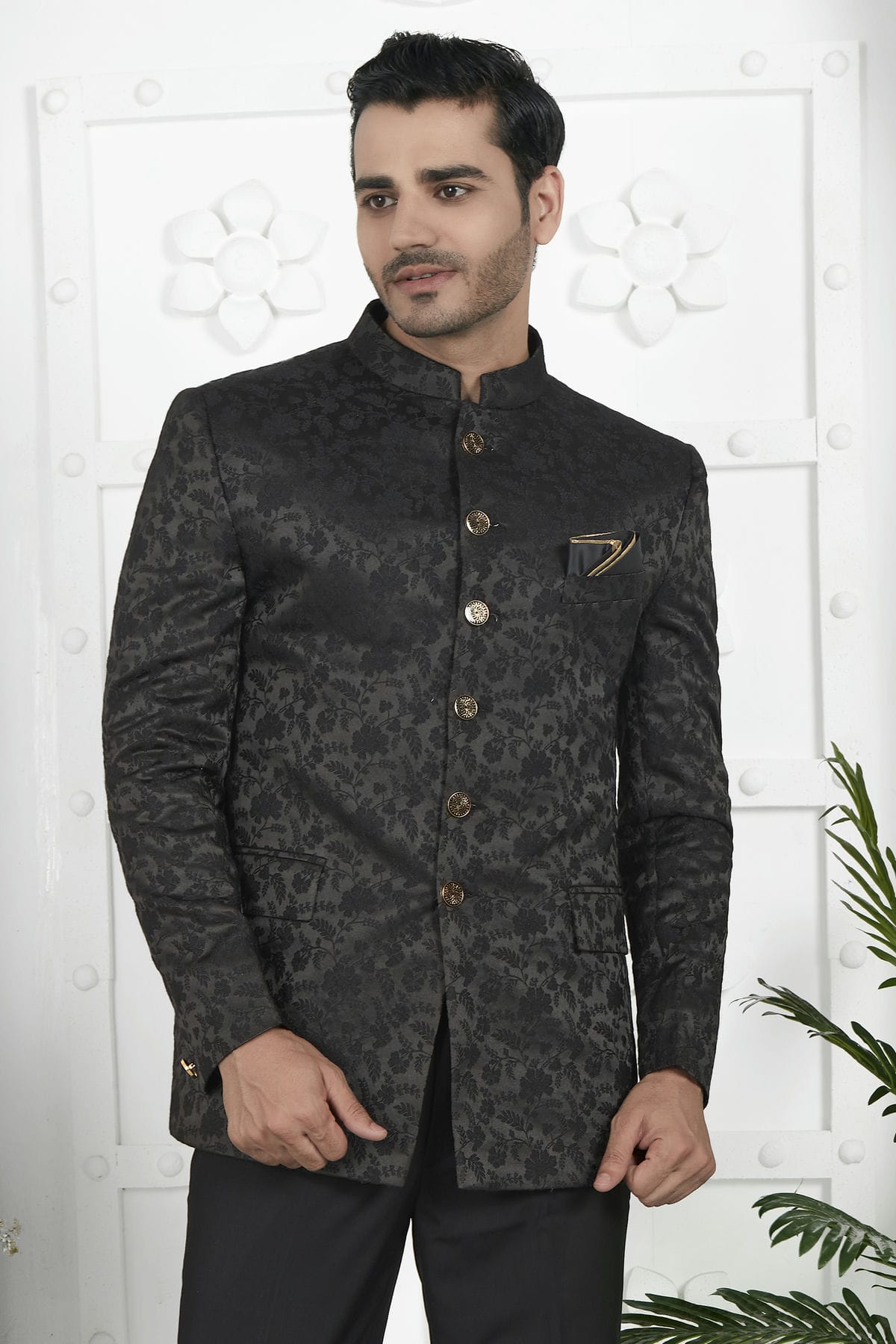 Black Colour Jacquard Silk Jodhpuri Jacket VSJP1230120