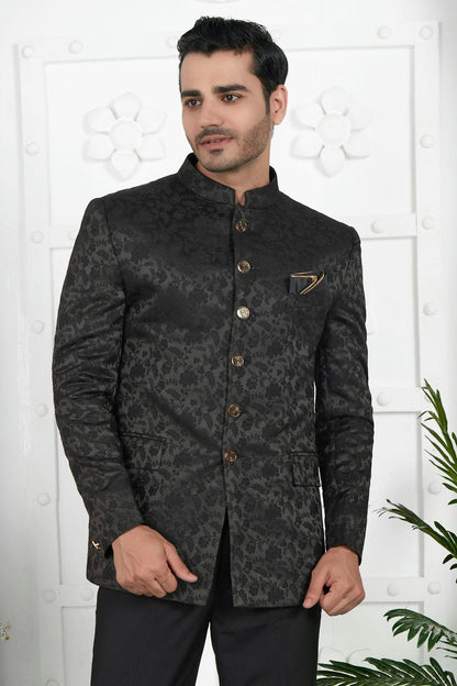 Black Colour Jacquard Silk Jodhpuri Jacket VSJP1230120