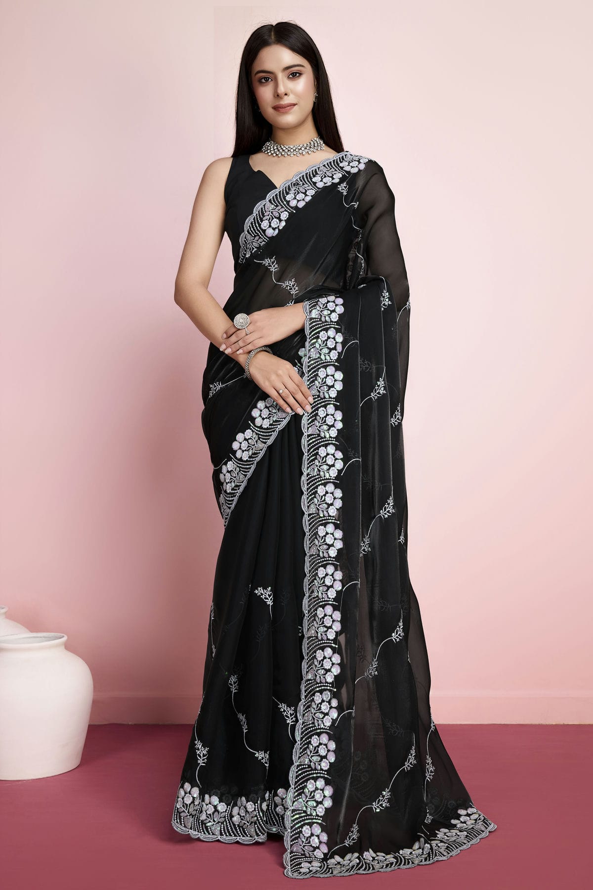 Black Colour Jimmy Choo Saree