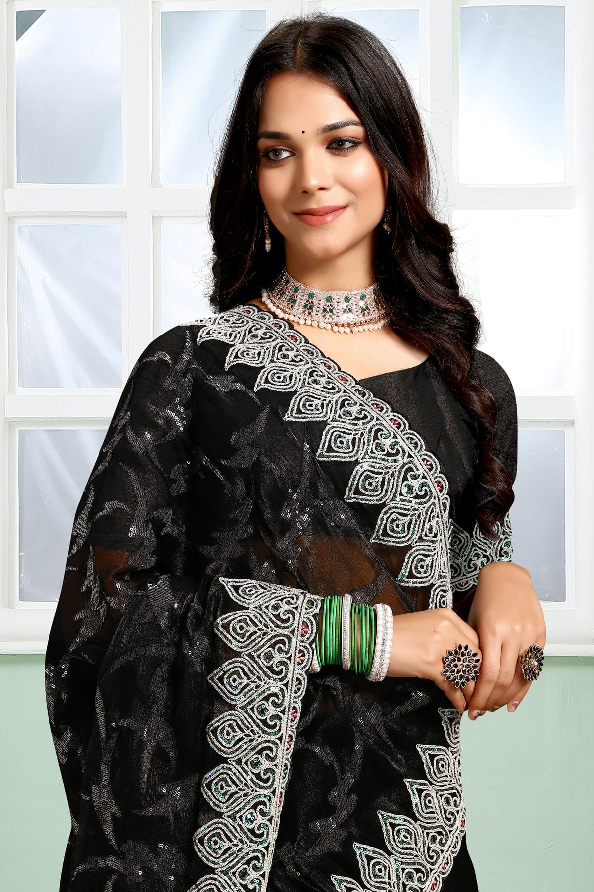 Black Colour Jimmy Choo Silk Designer Saree