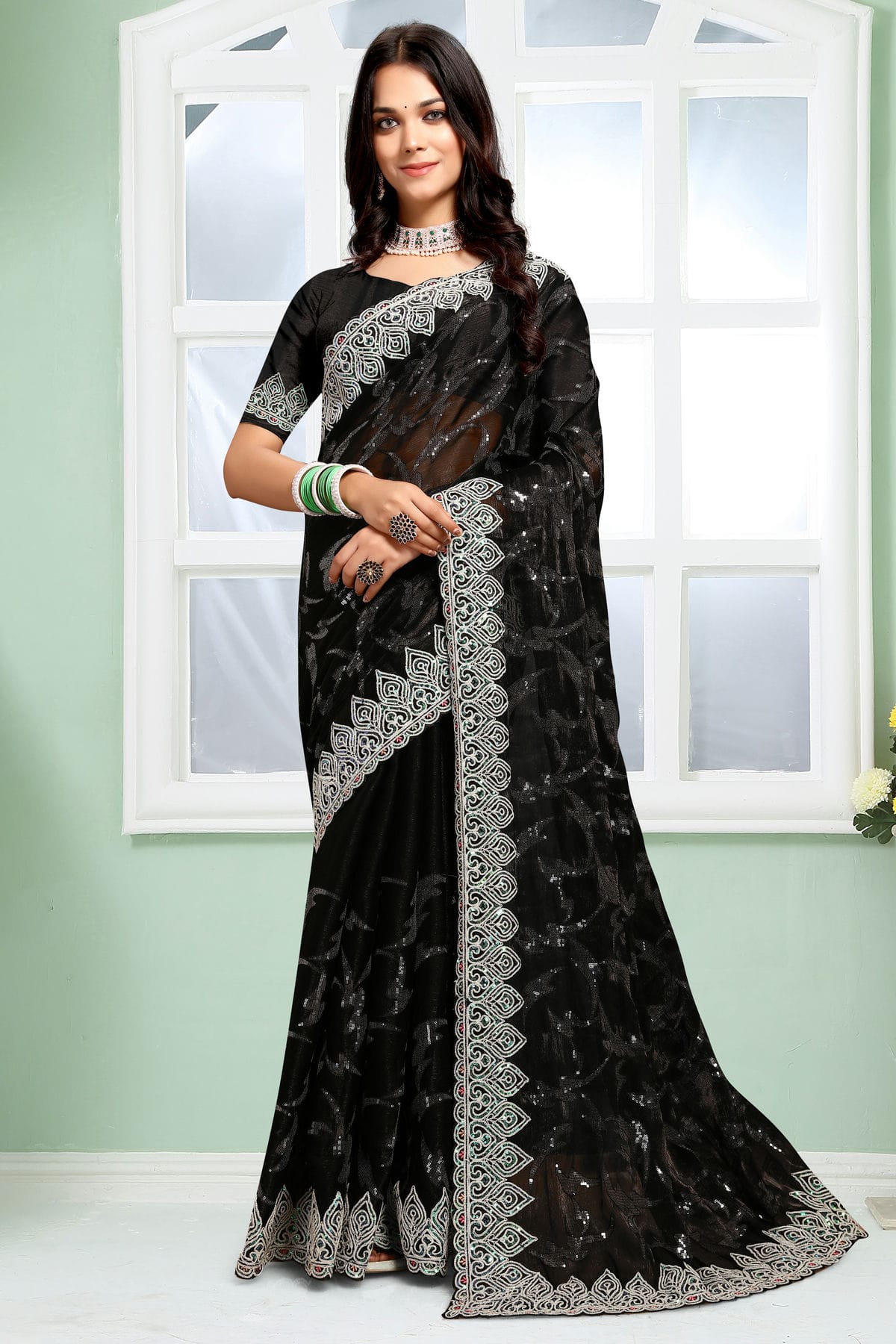 Black Colour Jimmy Choo Silk Designer Saree