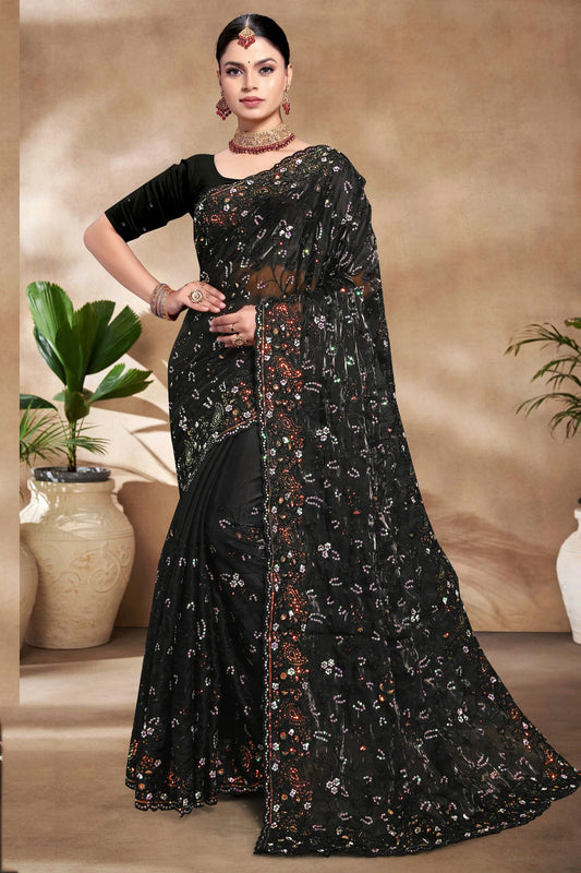 Black Colour Jimmy Choo Silk Designer Saree