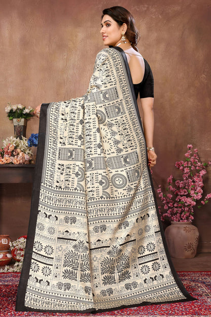 Black Colour Khadi Printed Saree