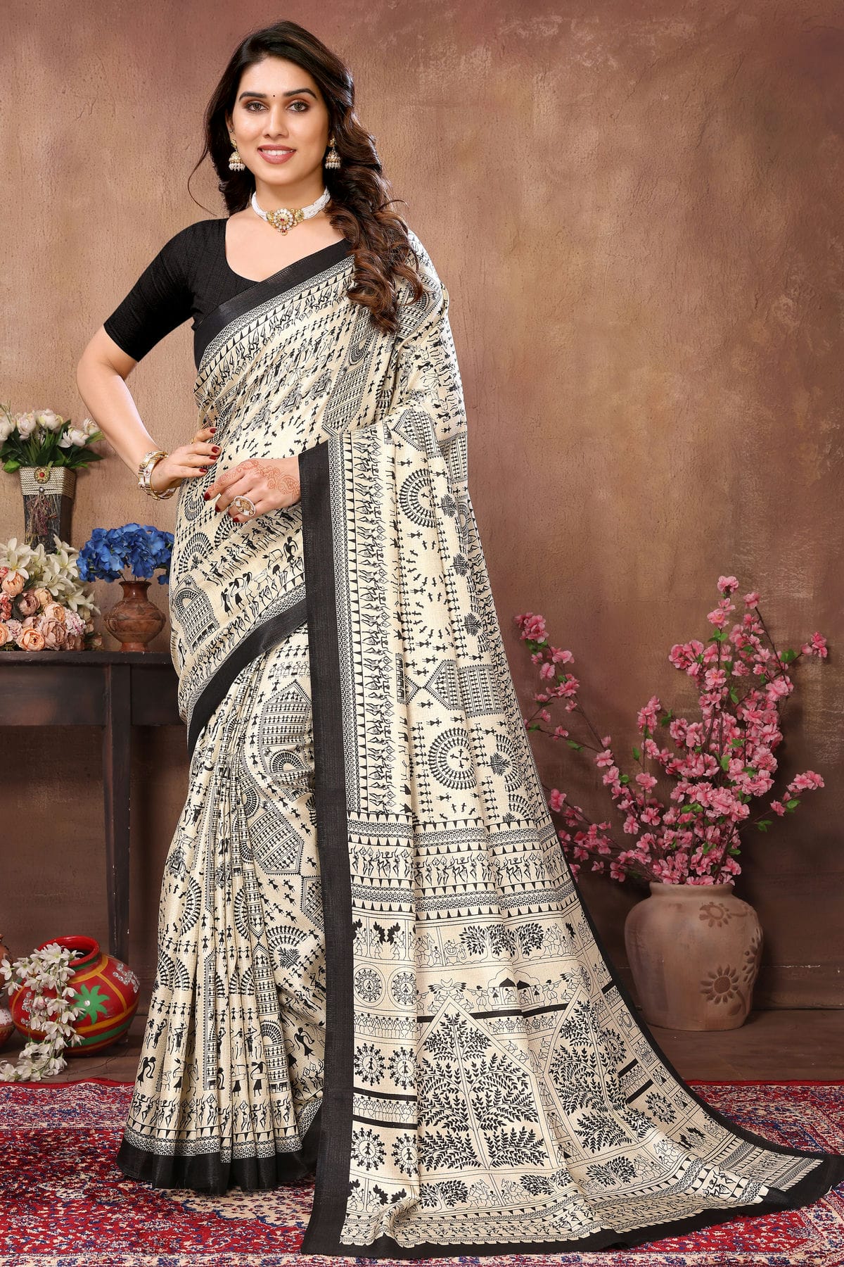 Black Colour Khadi Printed Saree