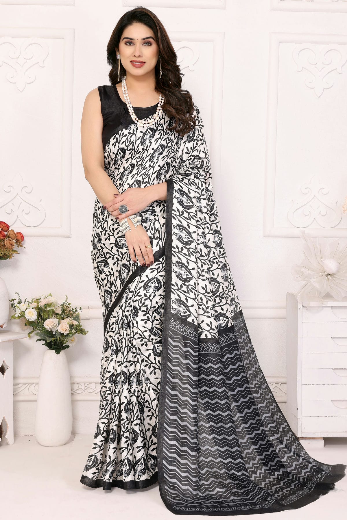 Black Colour Khadi Saree