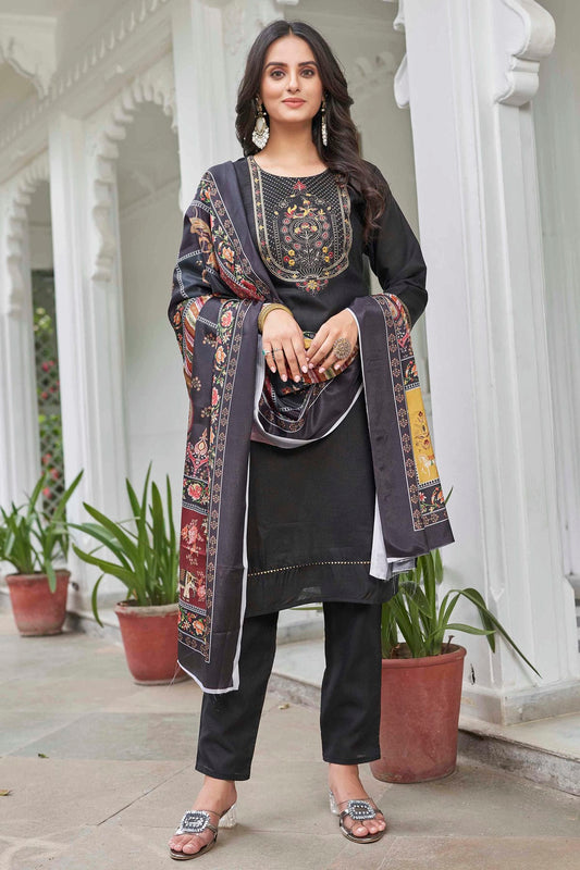 Black Colour Magic Cotton Stitched Salwar Suit