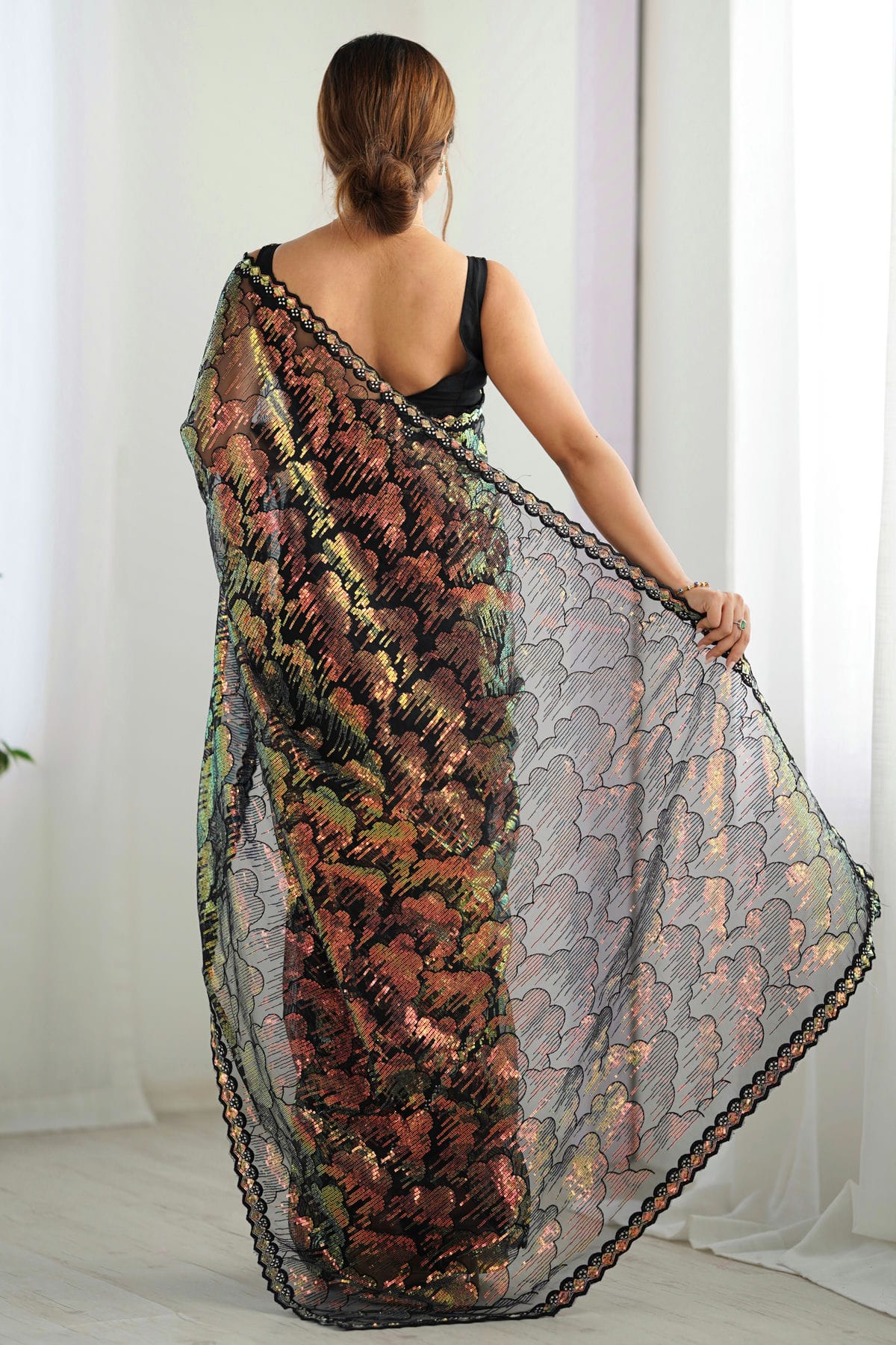 Black Colour Mono Net Designer Saree