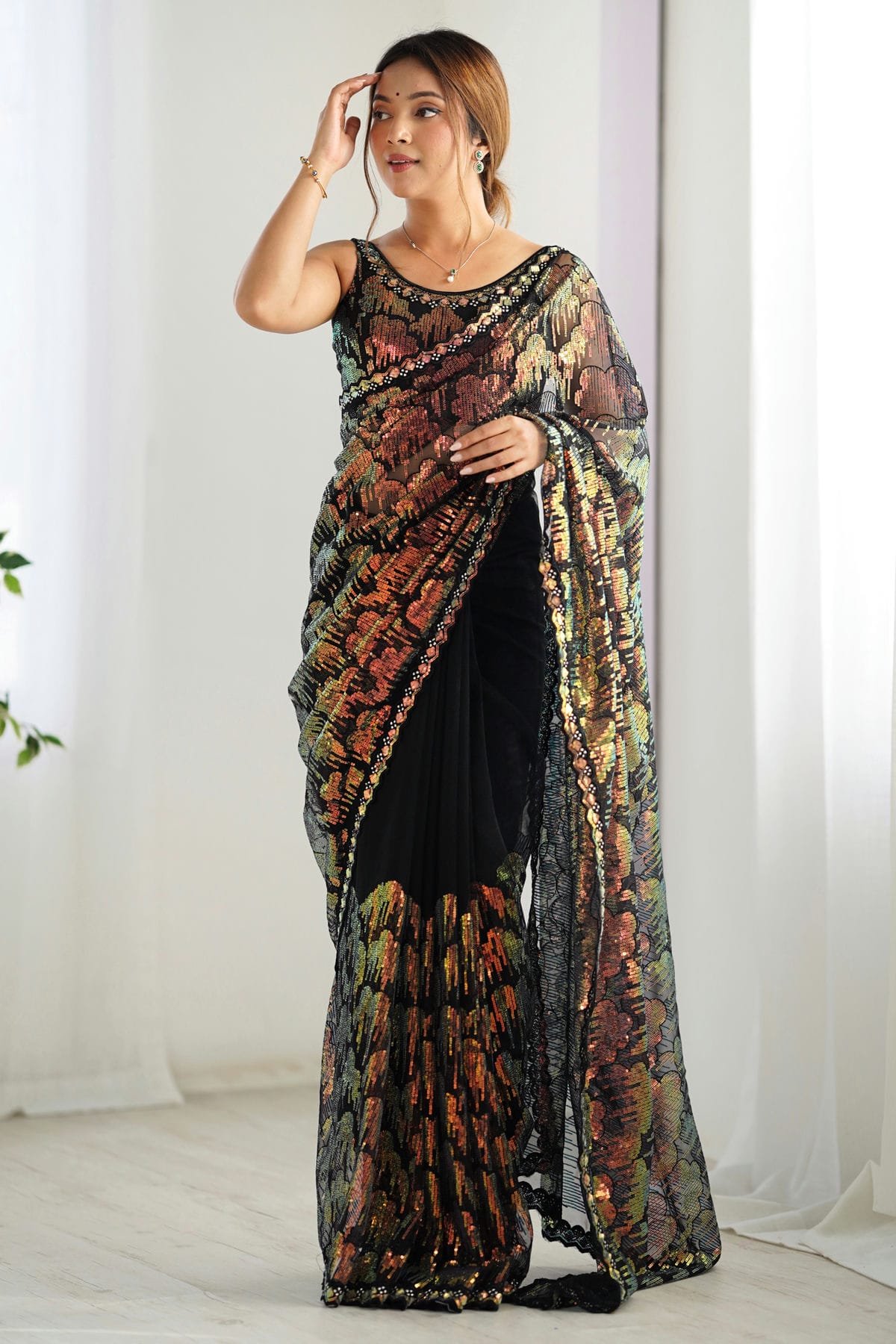 Black Colour Mono Net Designer Saree