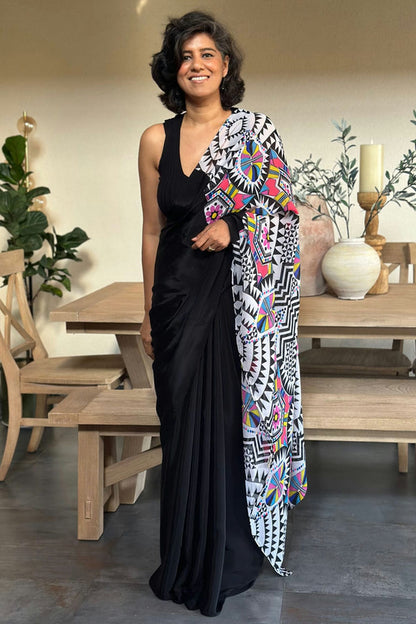 Black Colour Moss Saree