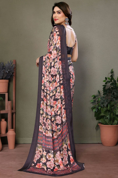 Black Colour Moss Satin Saree