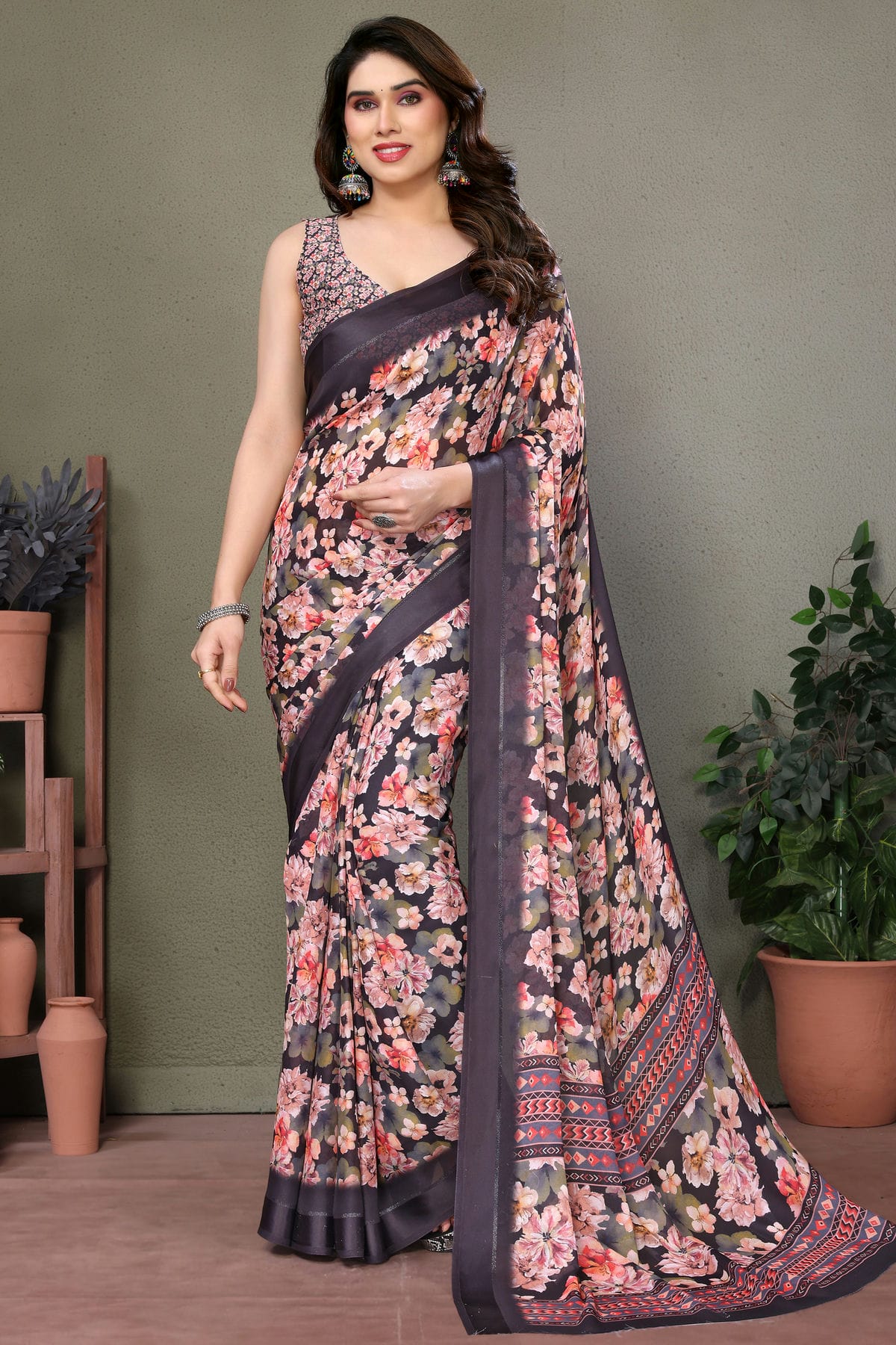 Black Colour Moss Satin Saree