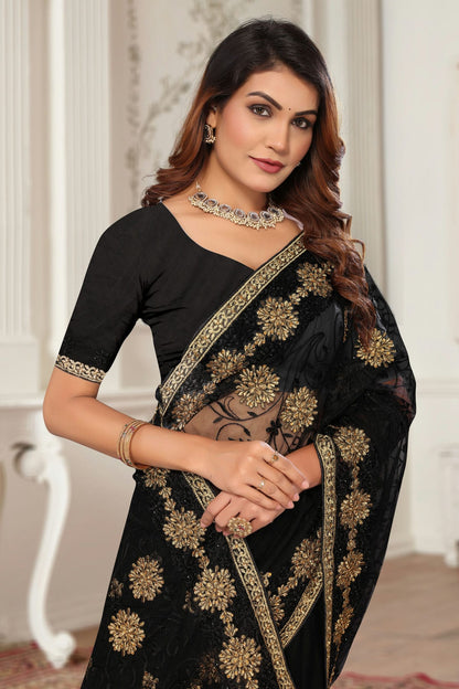 Black Colour Net Designer Saree