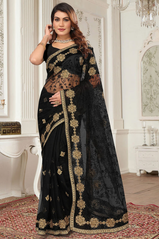 Black Colour Net Designer Saree