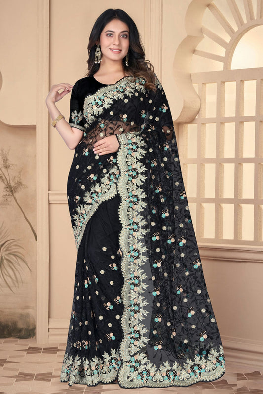 Black Colour Net Designer Saree