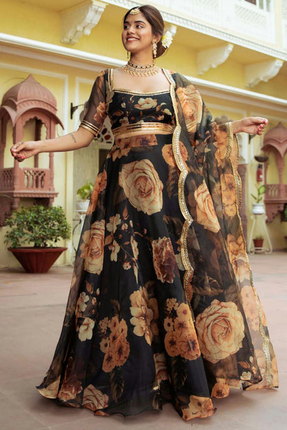 Black Colour Organza Lehenga Choli