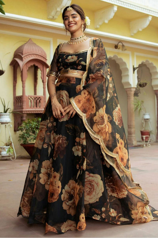 Black Colour Organza Lehenga Choli