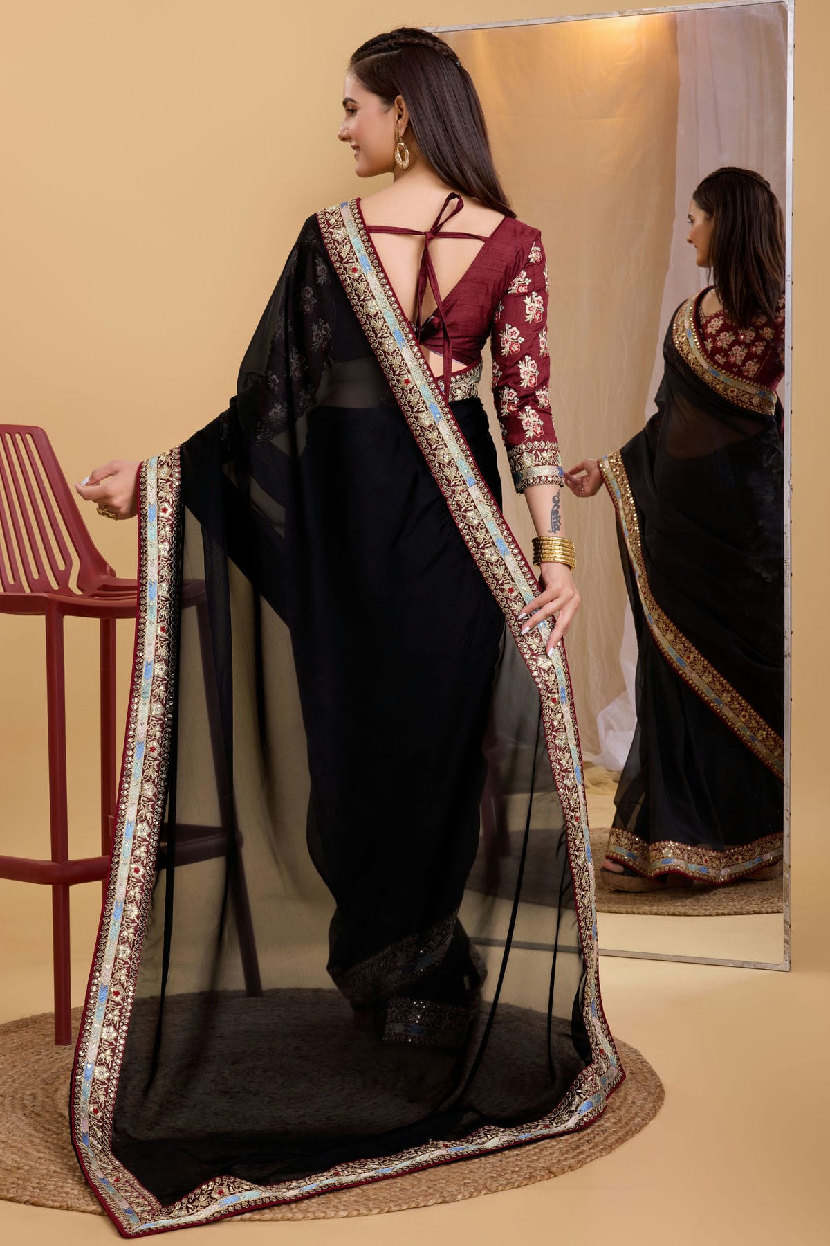 Black Colour Organza Saree