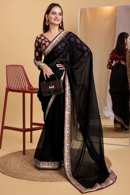 Black Colour Organza Saree