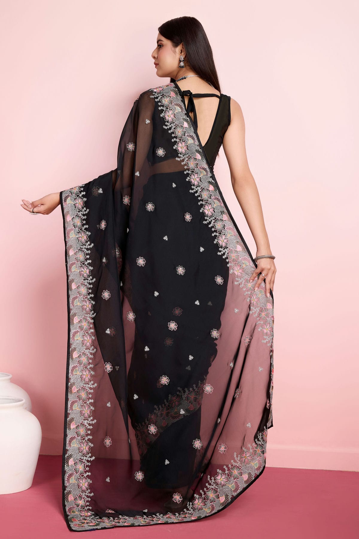 Black Colour Organza Saree