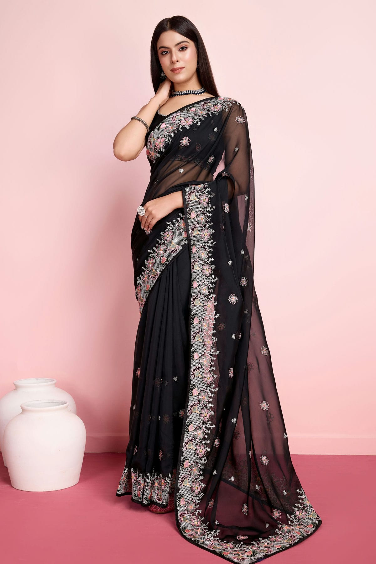 Black Colour Organza Saree