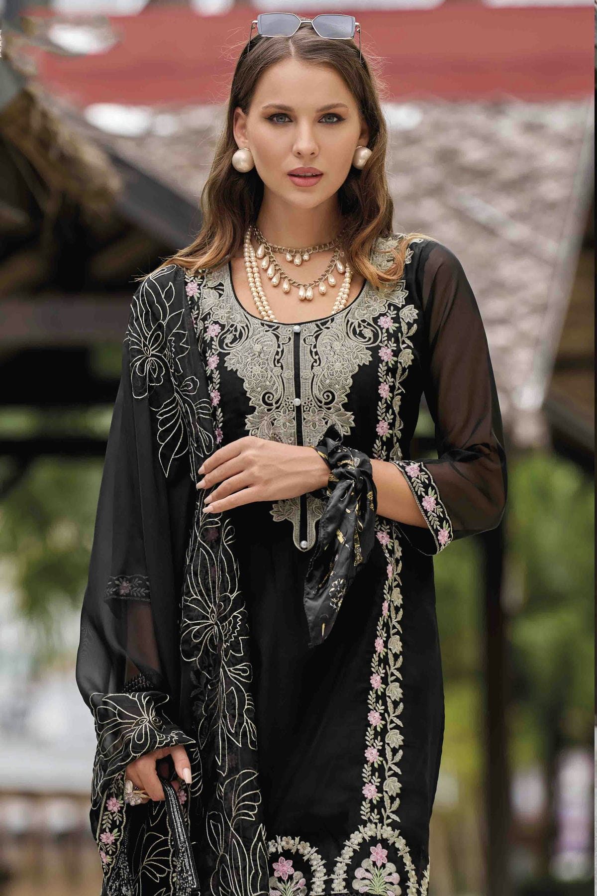 Black Colour Organza Stitched Pakistani Suit VSSS1140760