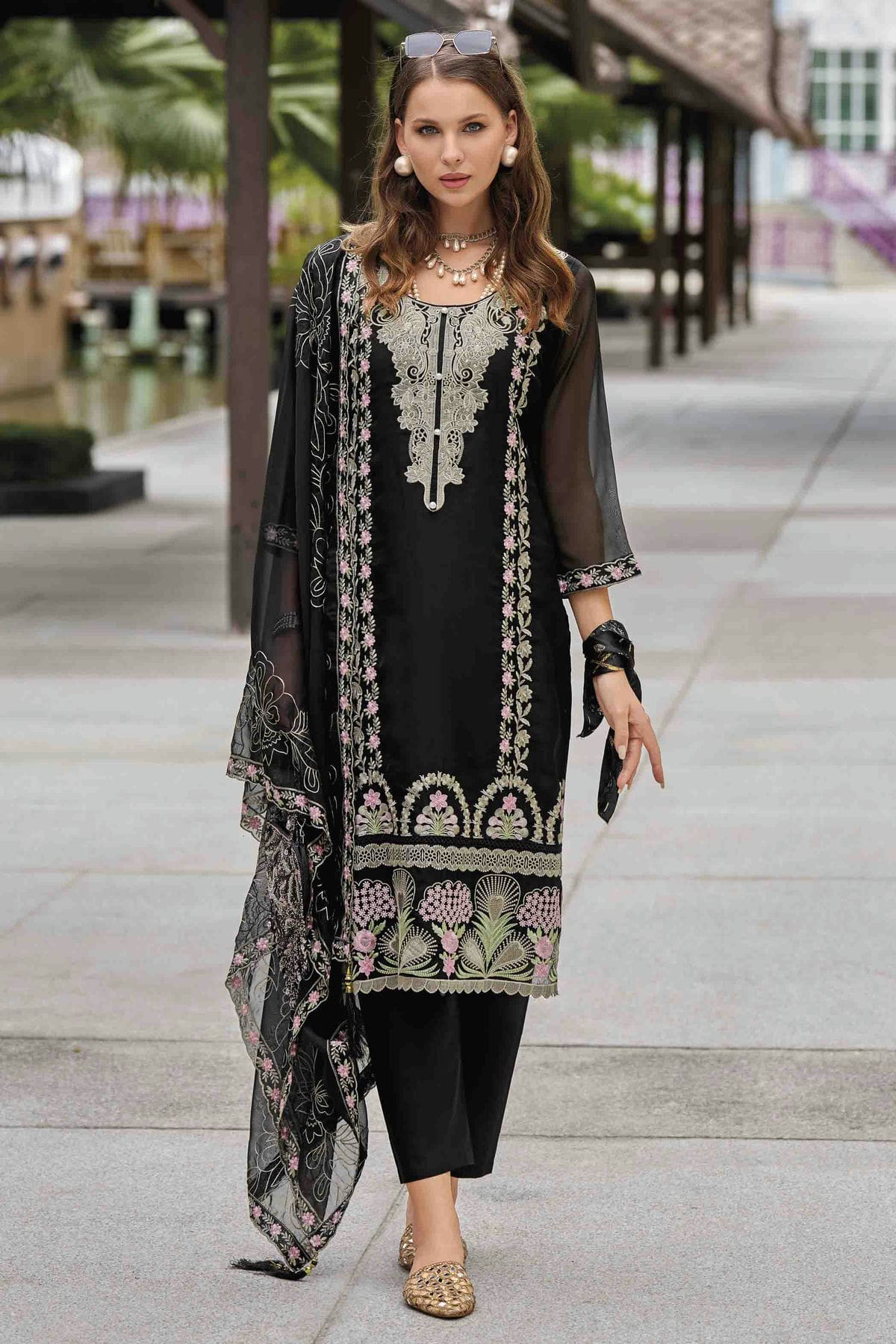 Black Colour Organza Stitched Pakistani Suit VSSS1140760