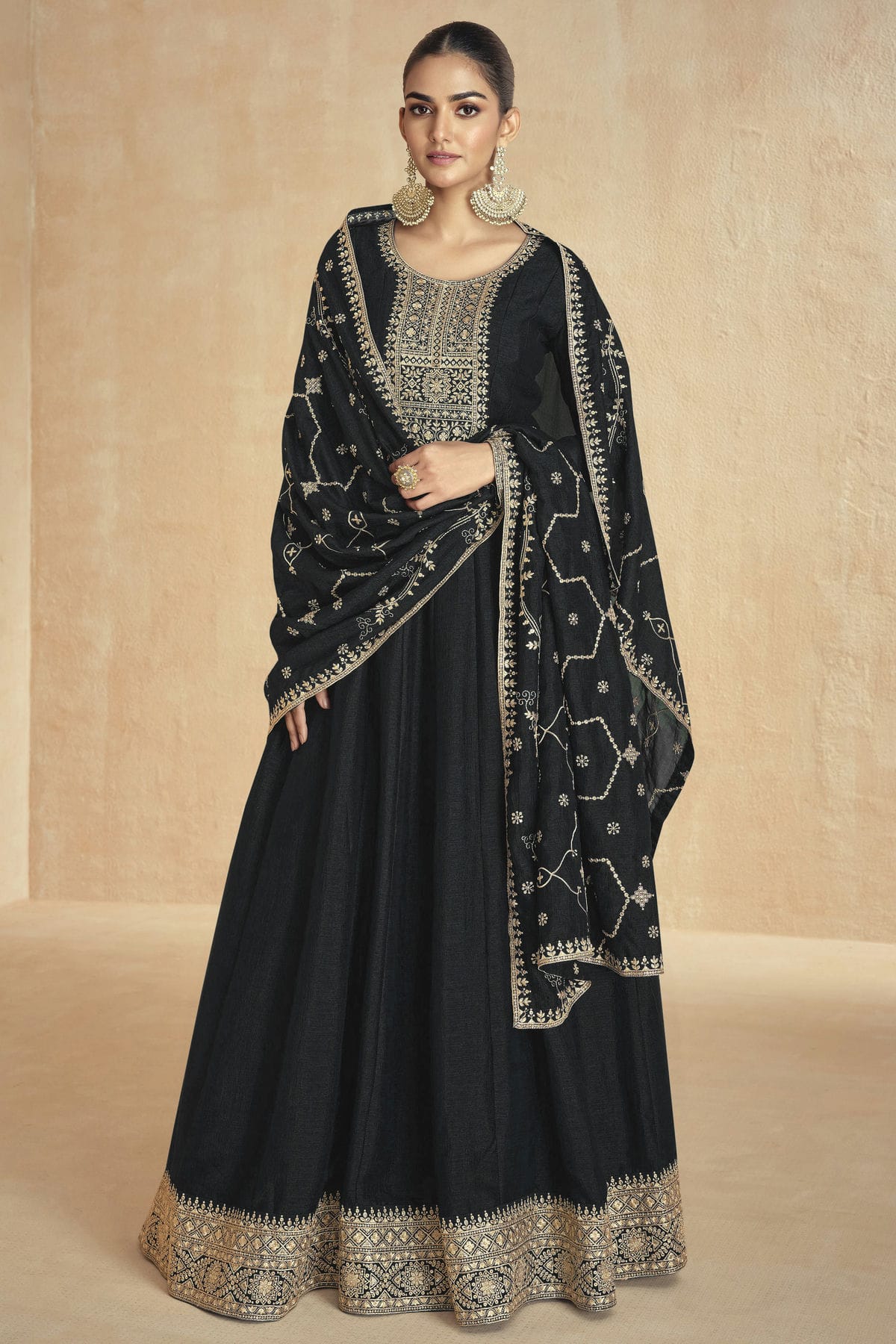 Black Colour Premium Silk Gown VSGW1140779