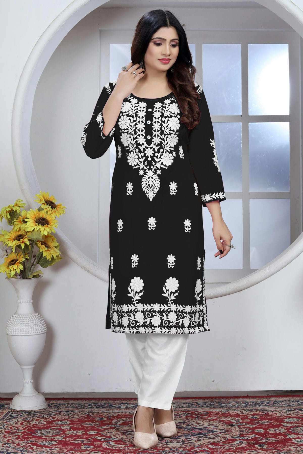 Black Colour Rayon Kurta And Pant Set