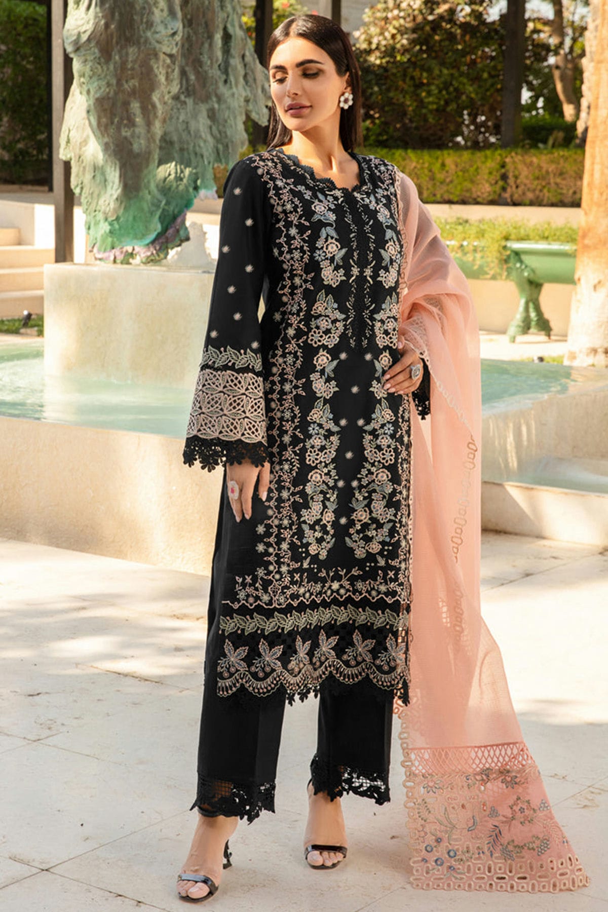 Black Colour Rayon Semi Stitched Pakistani Suit