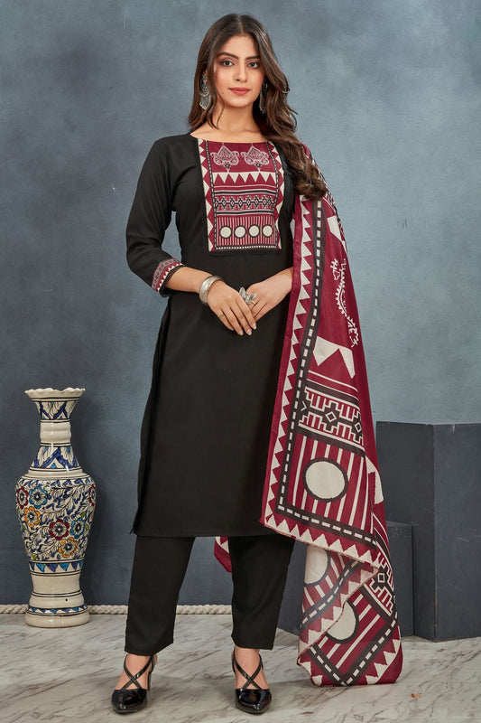 Black Colour Rayon Stitched Salwar Suit