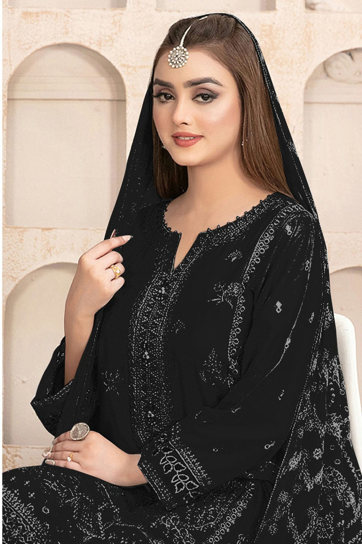 Black Colour Semi Stitched Faux Georgette Pakistani Suit