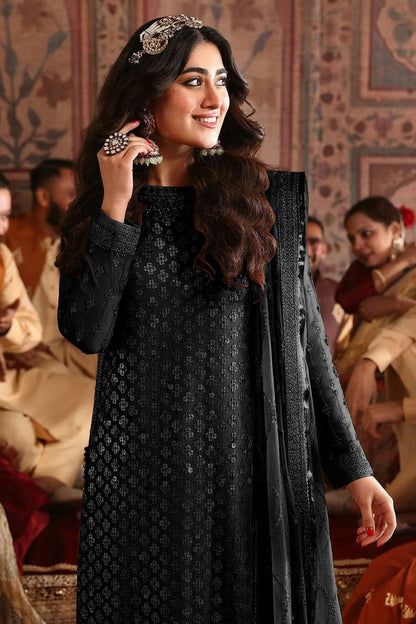 Black Colour Semi Stitched Faux Georgette Pakistani Suit