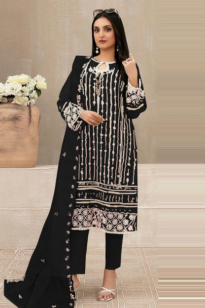 Black Colour Semi Stitched Faux Georgette Pakistani Suit