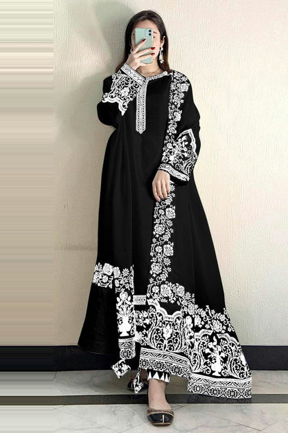 Black Colour Semi Stitched Faux Georgette Pakistani Suit