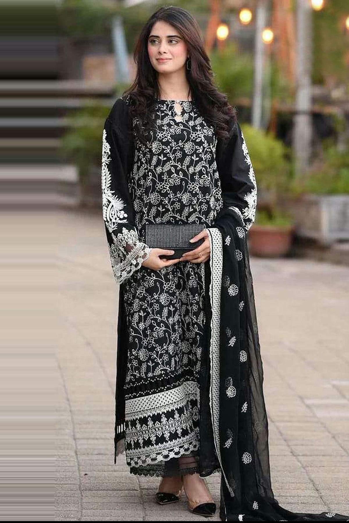 Black Colour Semi Stitched Faux Georgette Pakistani Suit