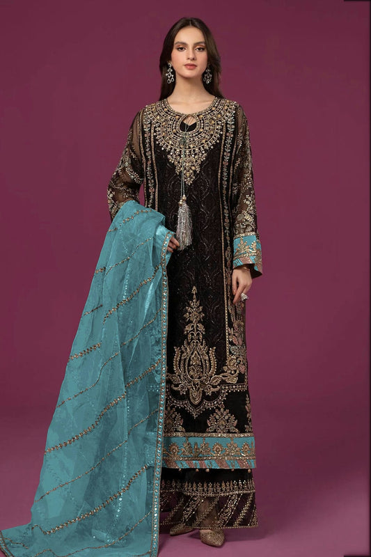 Black Colour Semi Stitched Faux Georgette Pakistani Suit