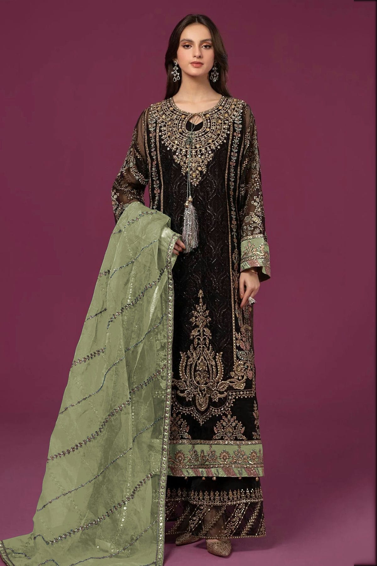 Black Colour Semi Stitched Faux Georgette Pakistani Suit