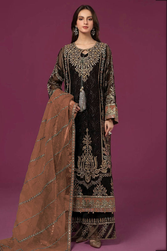 Black Colour Semi Stitched Faux Georgette Pakistani Suit