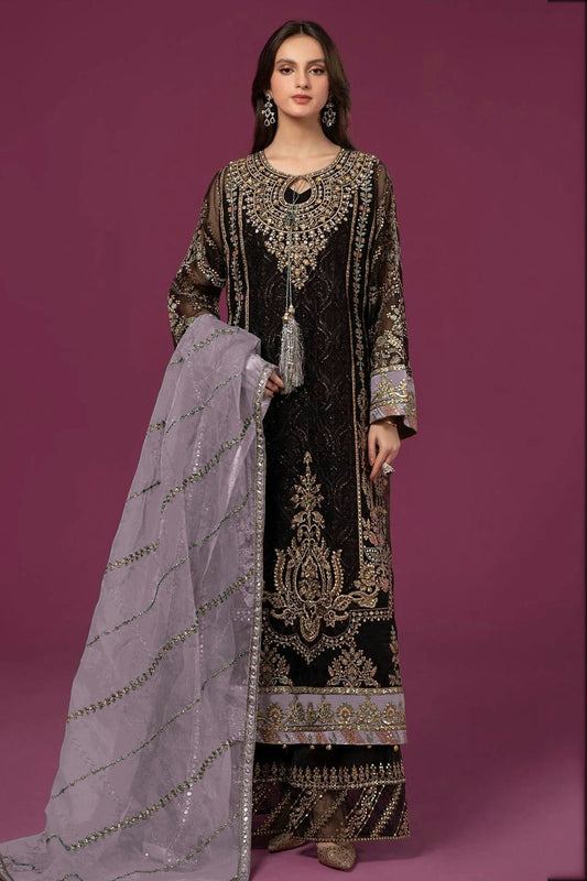 Black Colour Semi Stitched Faux Georgette Pakistani Suit