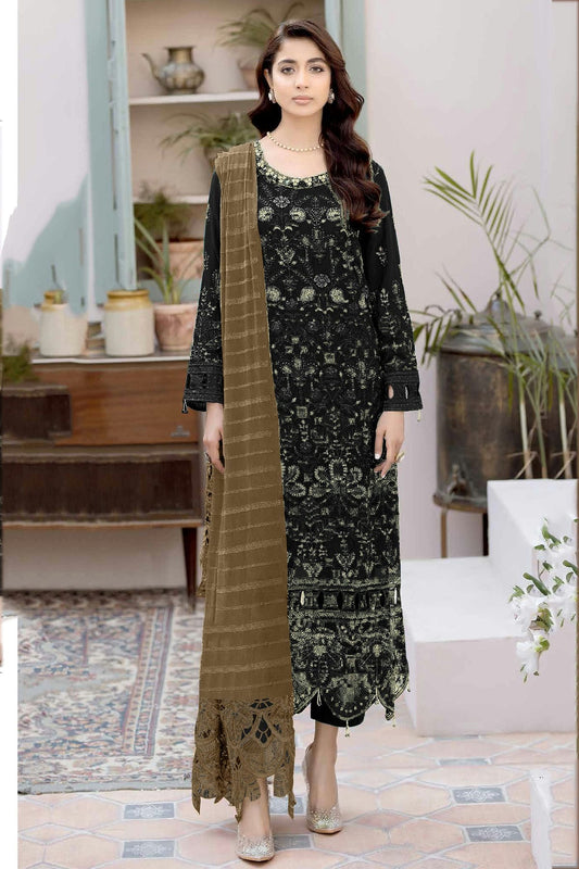 Black Colour Semi Stitched Faux Georgette Pakistani Suit