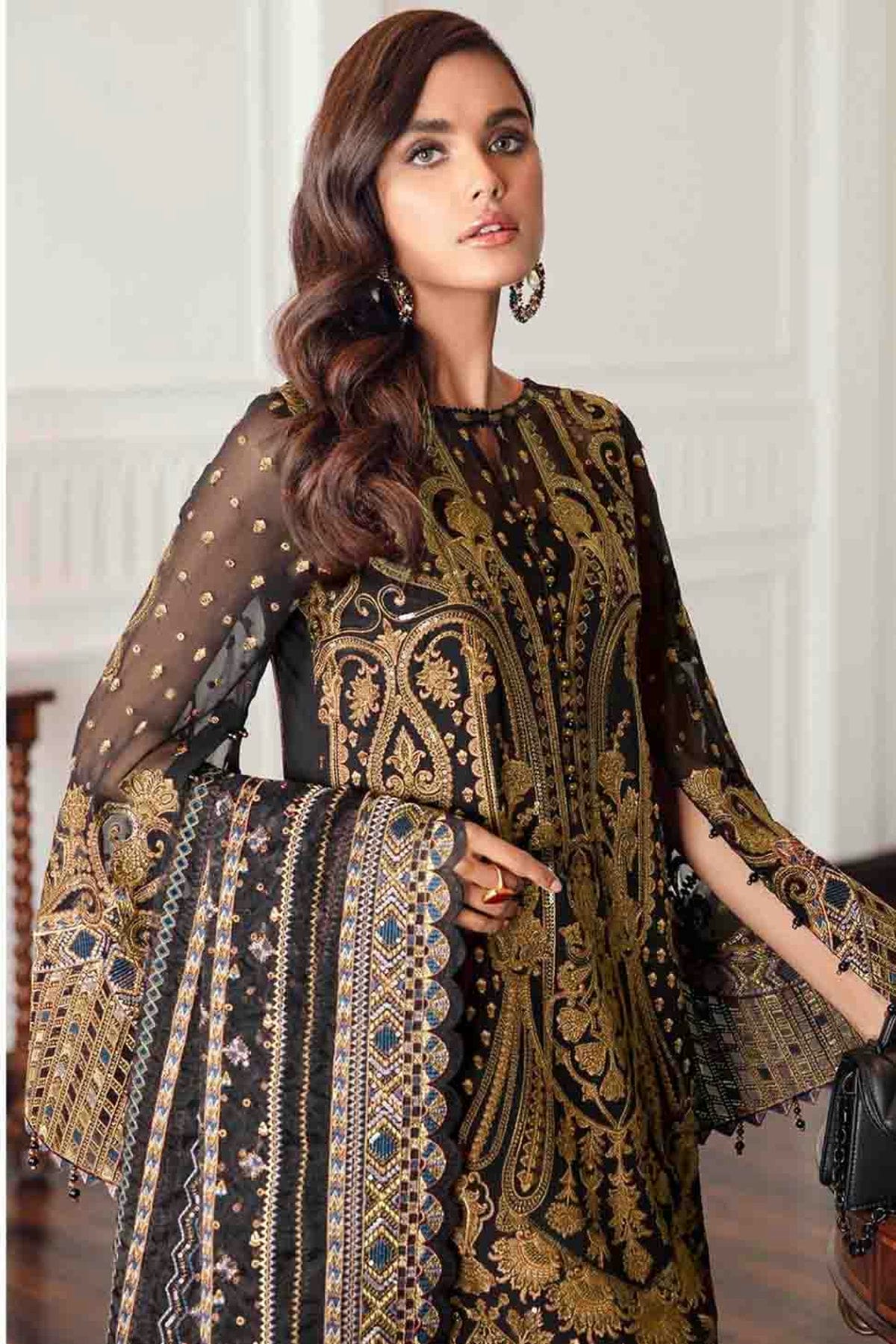 Black Colour Semi Stitched Faux Georgette Pakistani Suit VSSM1140705