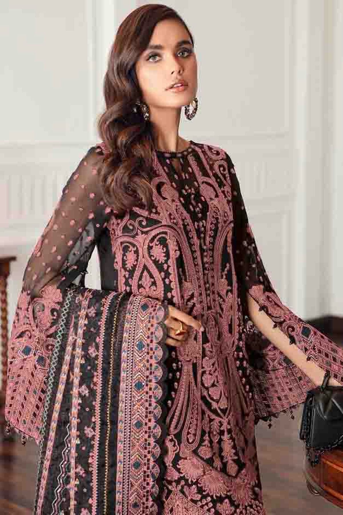 Black Colour Semi Stitched Faux Georgette Pakistani Suit VSSM1140710