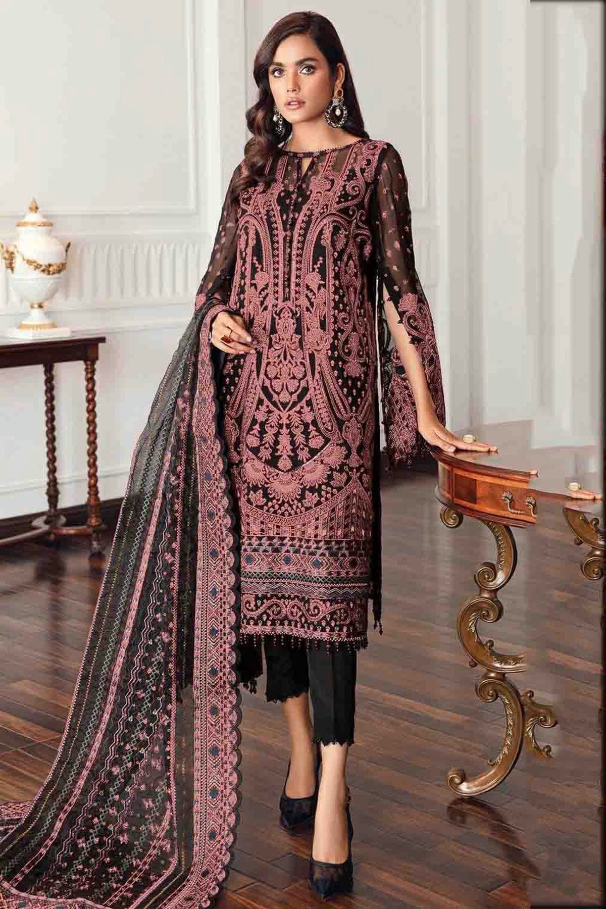 Black Colour Semi Stitched Faux Georgette Pakistani Suit VSSM1140710