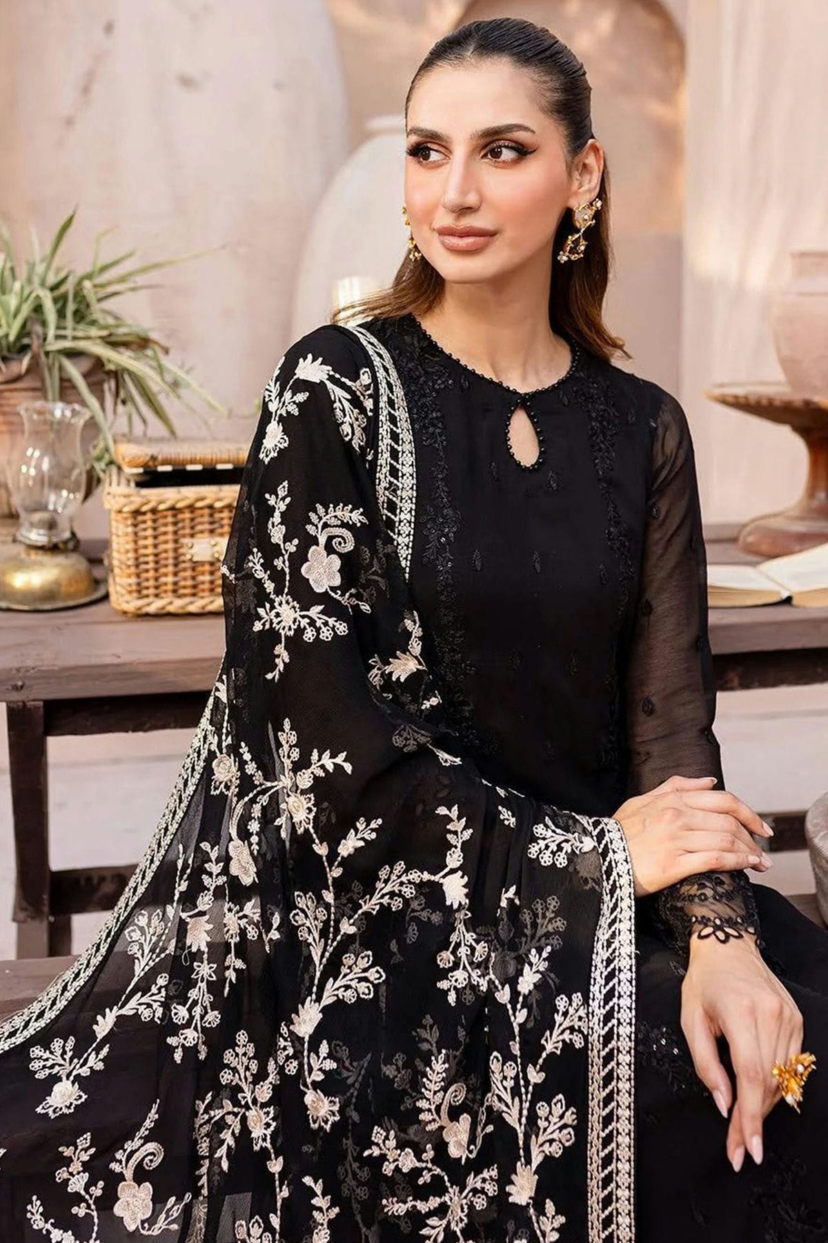 Black Colour Semi Stitched Faux Georgette Pakistani Suit VSSM1140711