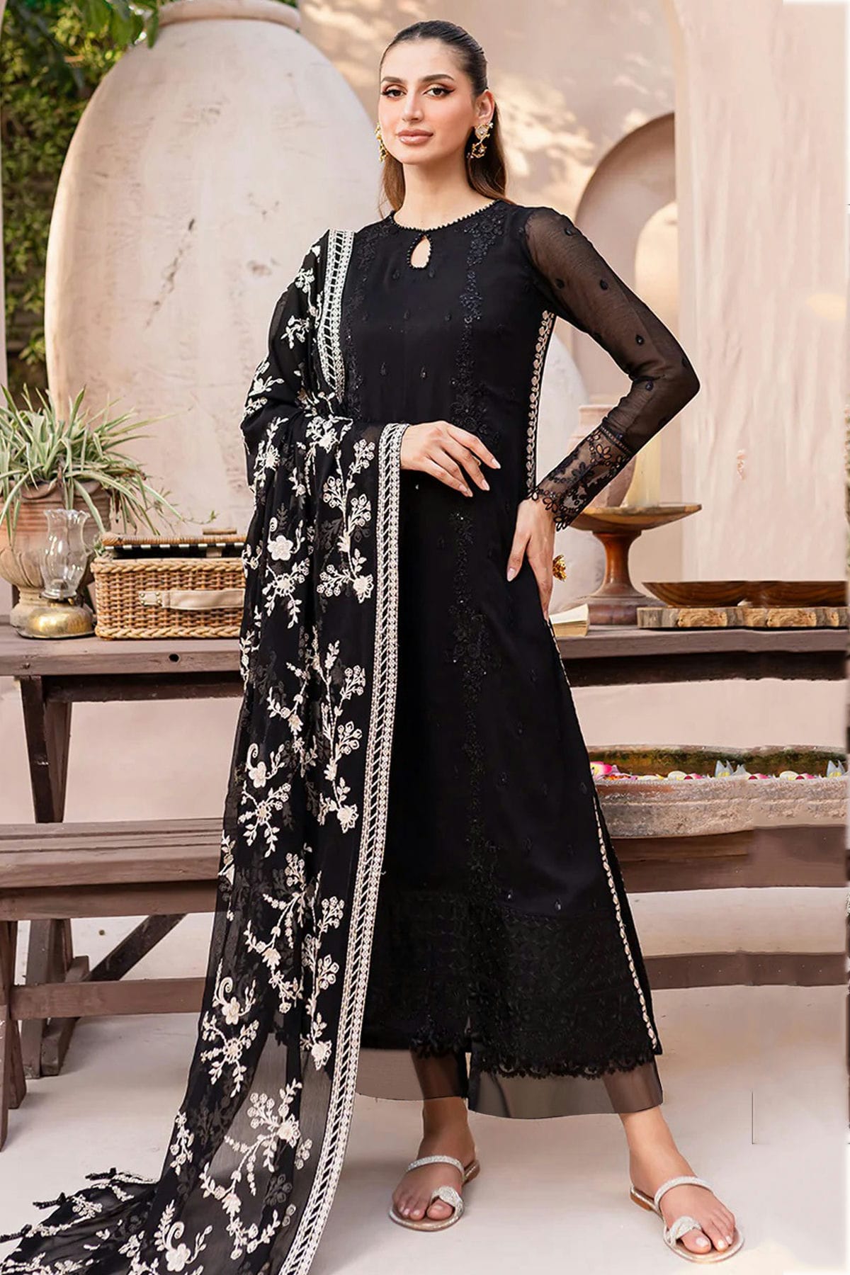 Black Colour Semi Stitched Faux Georgette Pakistani Suit VSSM1140711