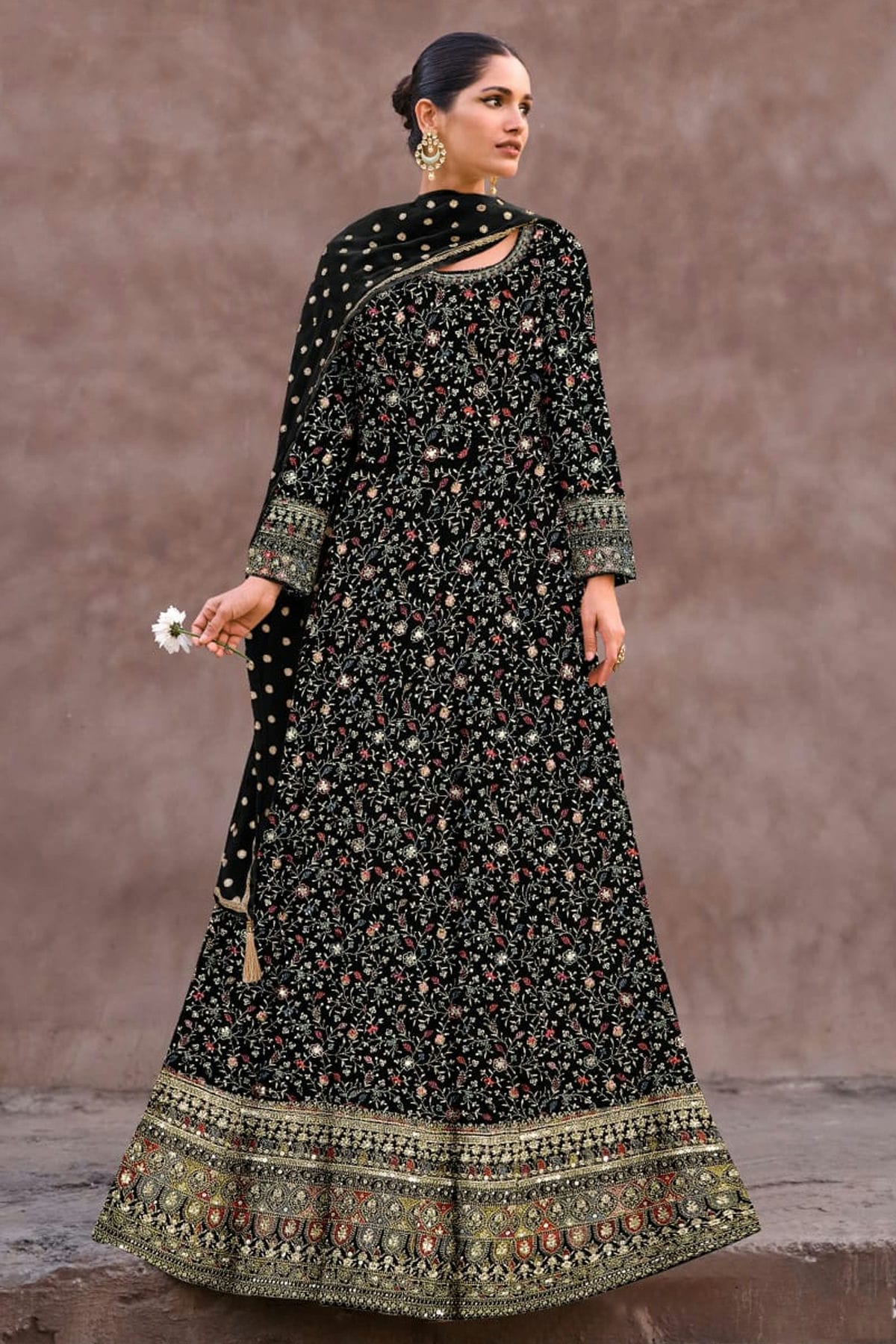 Black Colour Semi Stitched Georgette Anarkali Suit